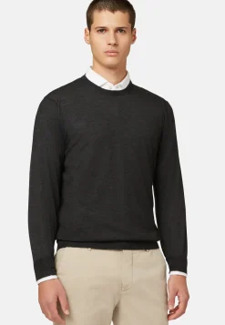 Anthracite Super Fine Cashmere Crew Neck Jumper|Boggi Milano Clearance