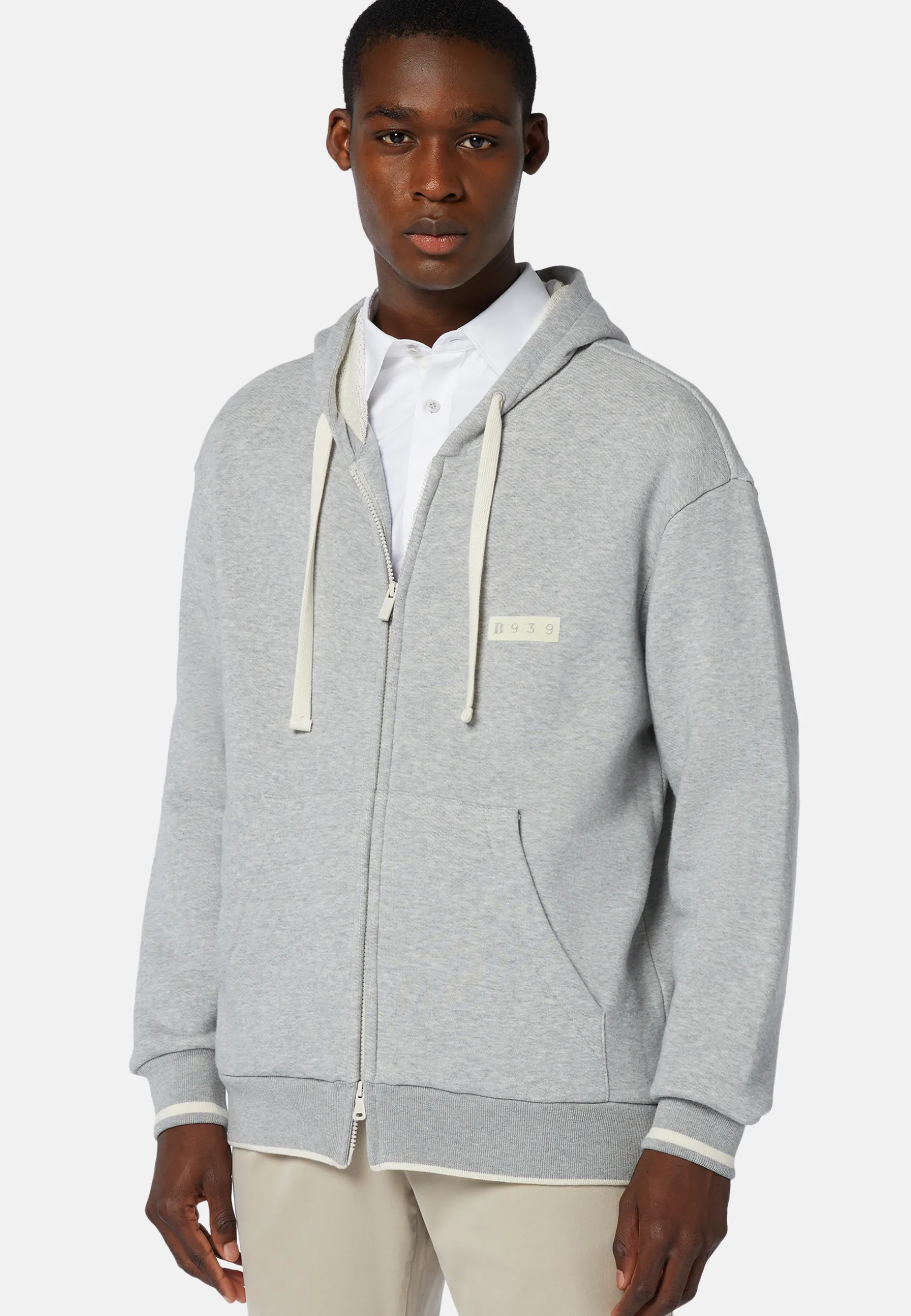B939 Full-Zip Sweatshirt in a Cotton and Nylon Blend|Boggi Milano Hot