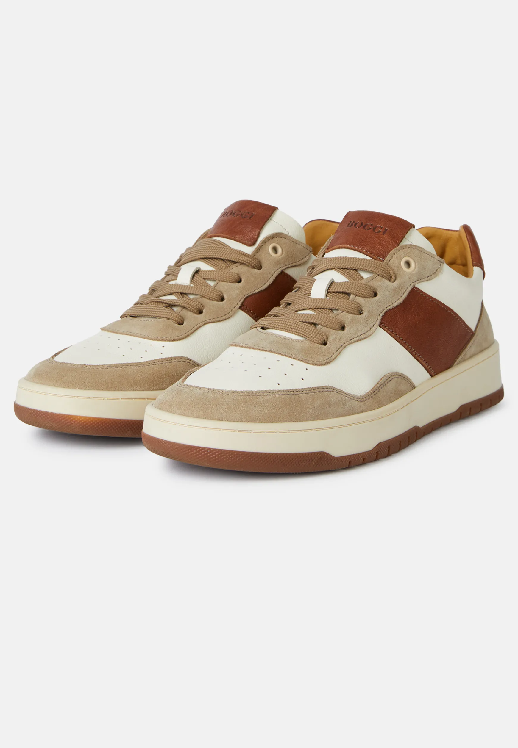 Beige and Brown Leather Trainers|Boggi Milano Sale