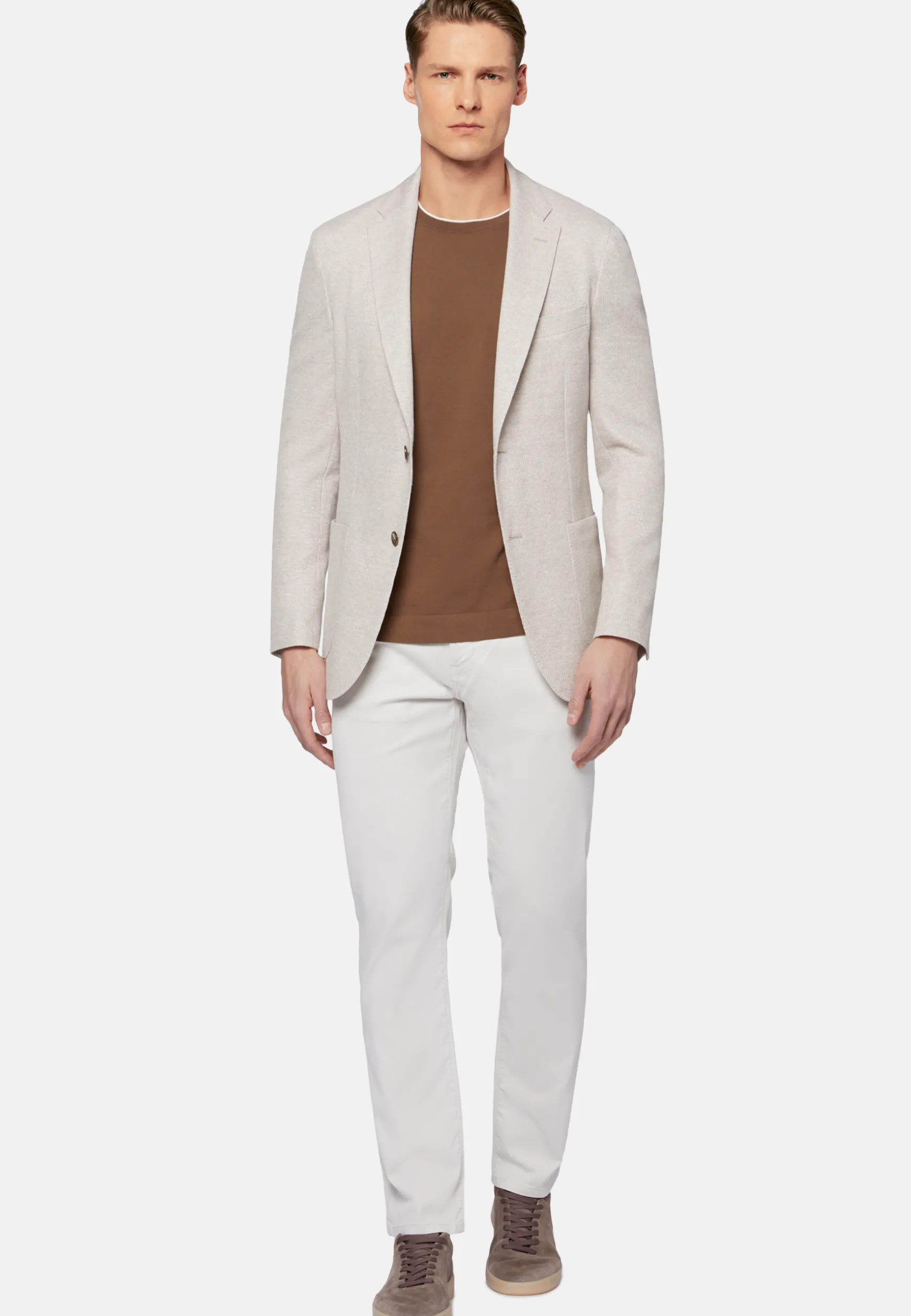 Beige Melange Linen/Cotton B Jersey Jacket|Boggi Milano Outlet