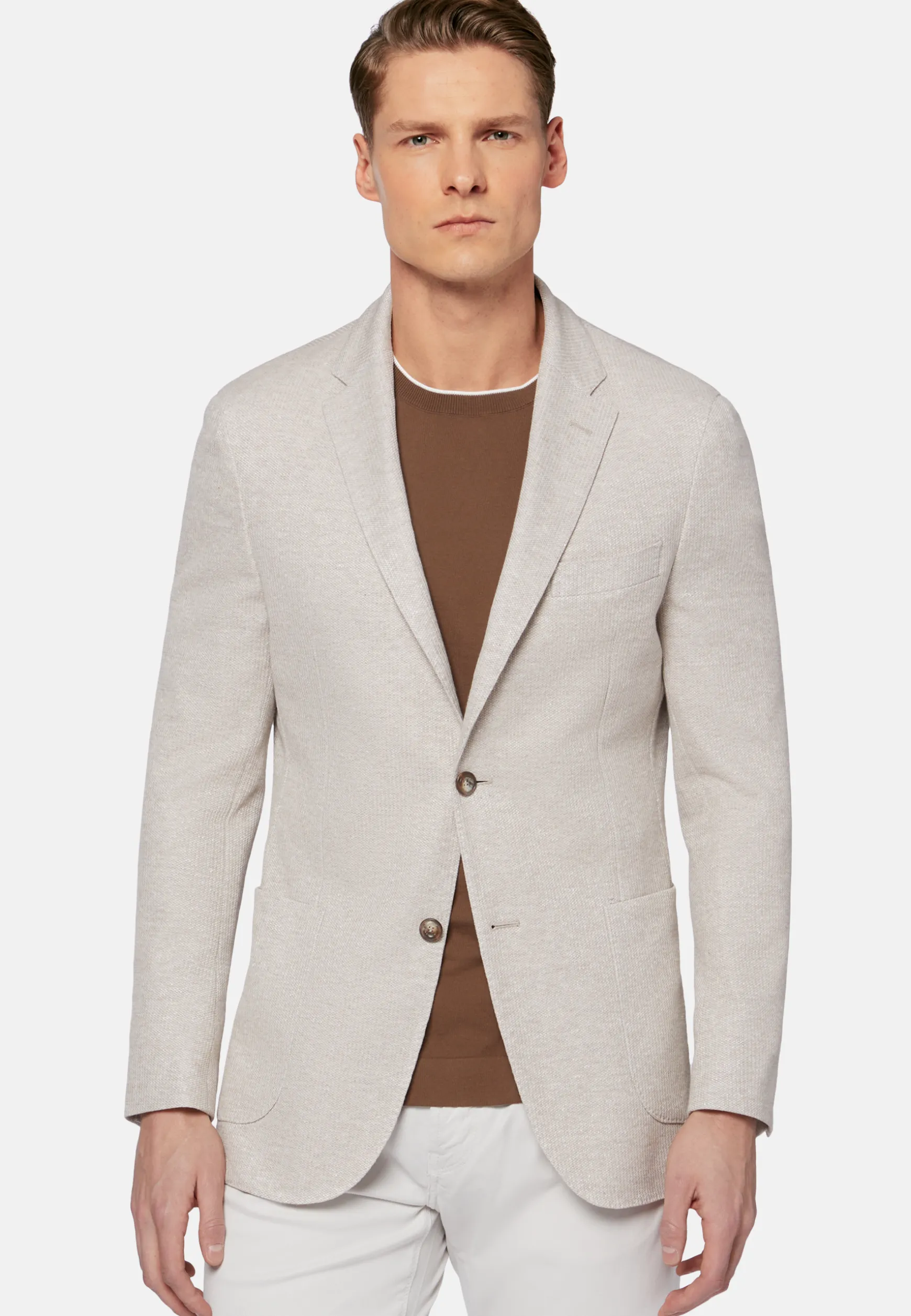 Beige Melange Linen/Cotton B Jersey Jacket|Boggi Milano Outlet