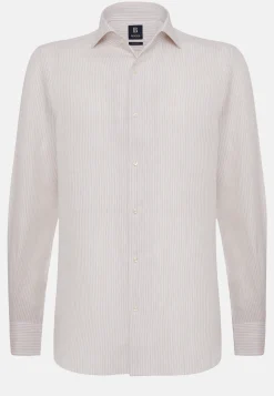 Beige Striped Regular Fit Linen Shirt|Boggi Milano Discount