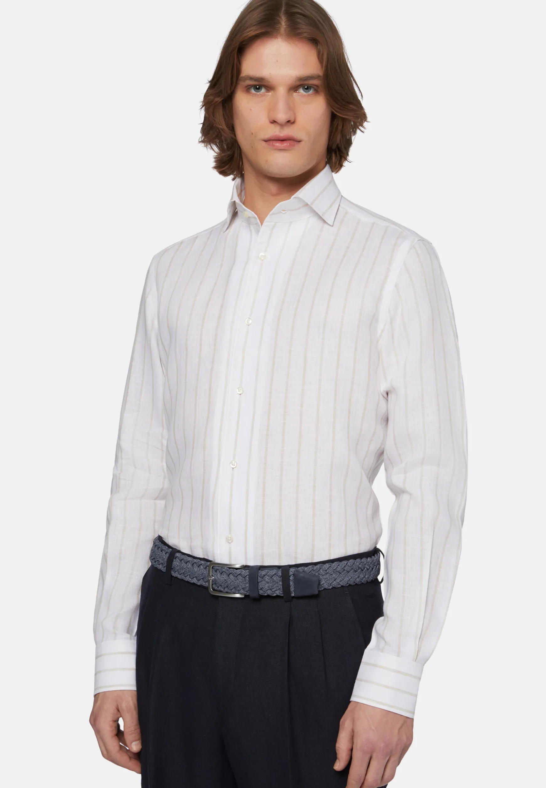 Beige Striped Regular Fit Linen Shirt|Boggi Milano Cheap