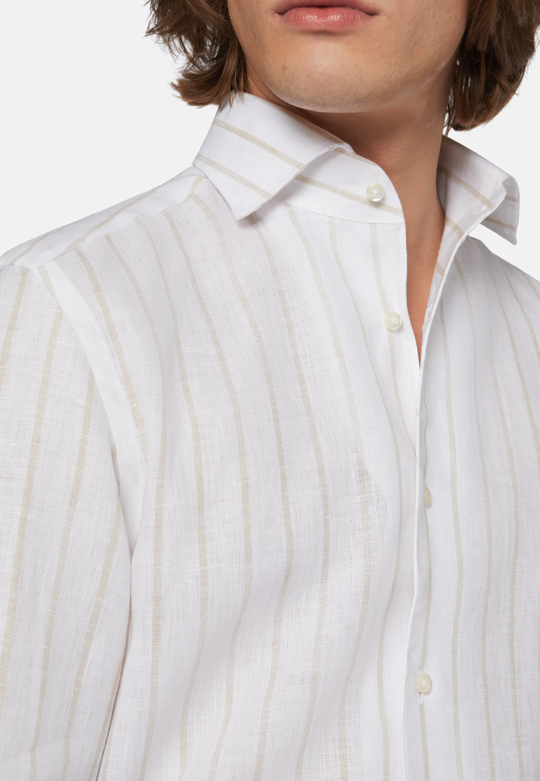 Beige Striped Regular Fit Linen Shirt|Boggi Milano Cheap