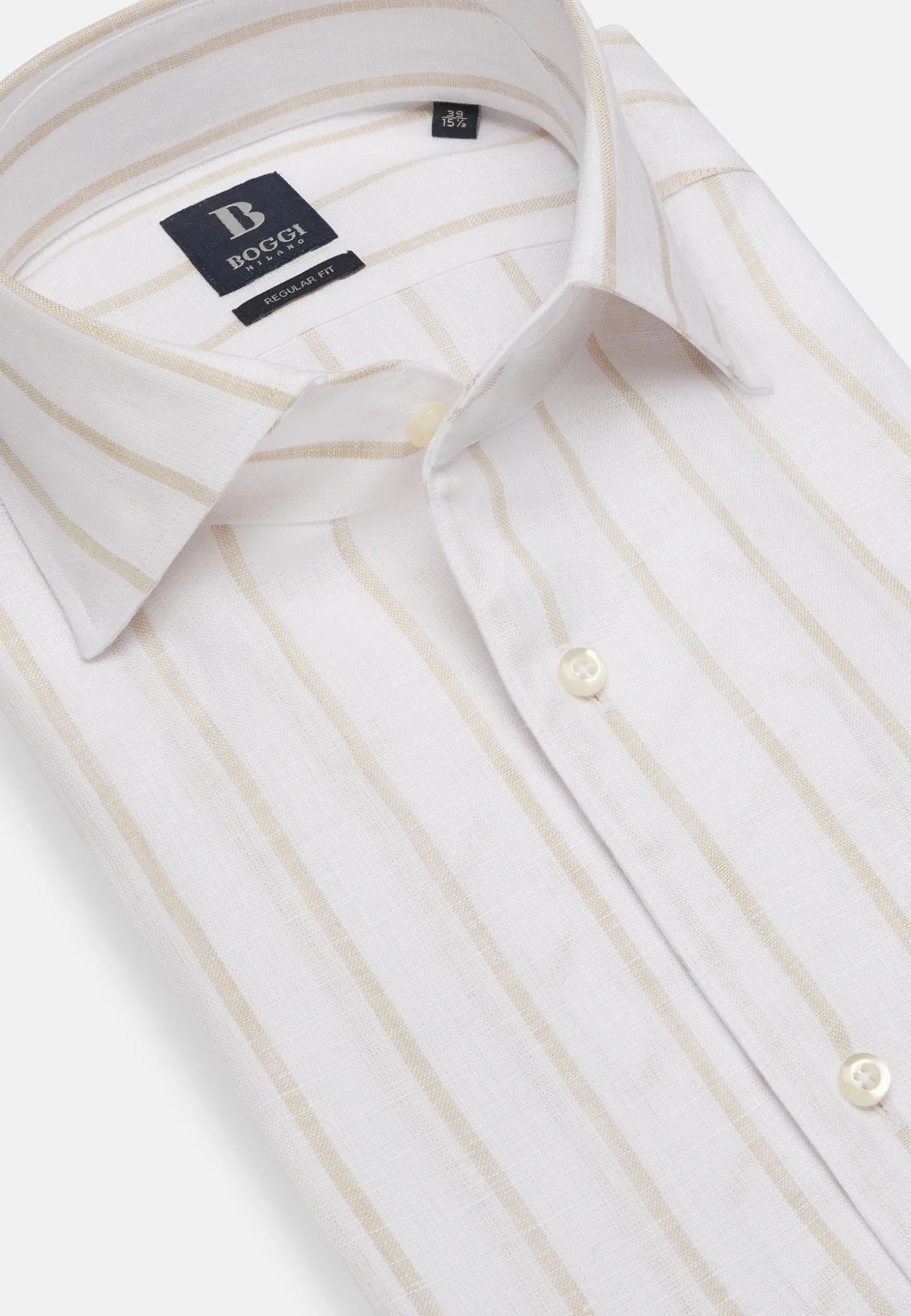 Beige Striped Regular Fit Linen Shirt|Boggi Milano Cheap