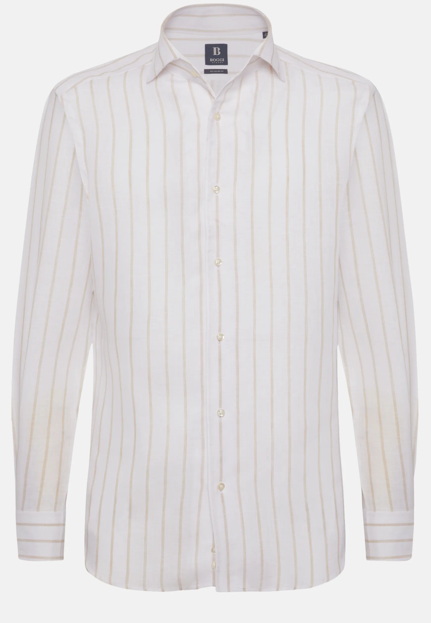 Beige Striped Regular Fit Linen Shirt|Boggi Milano Cheap
