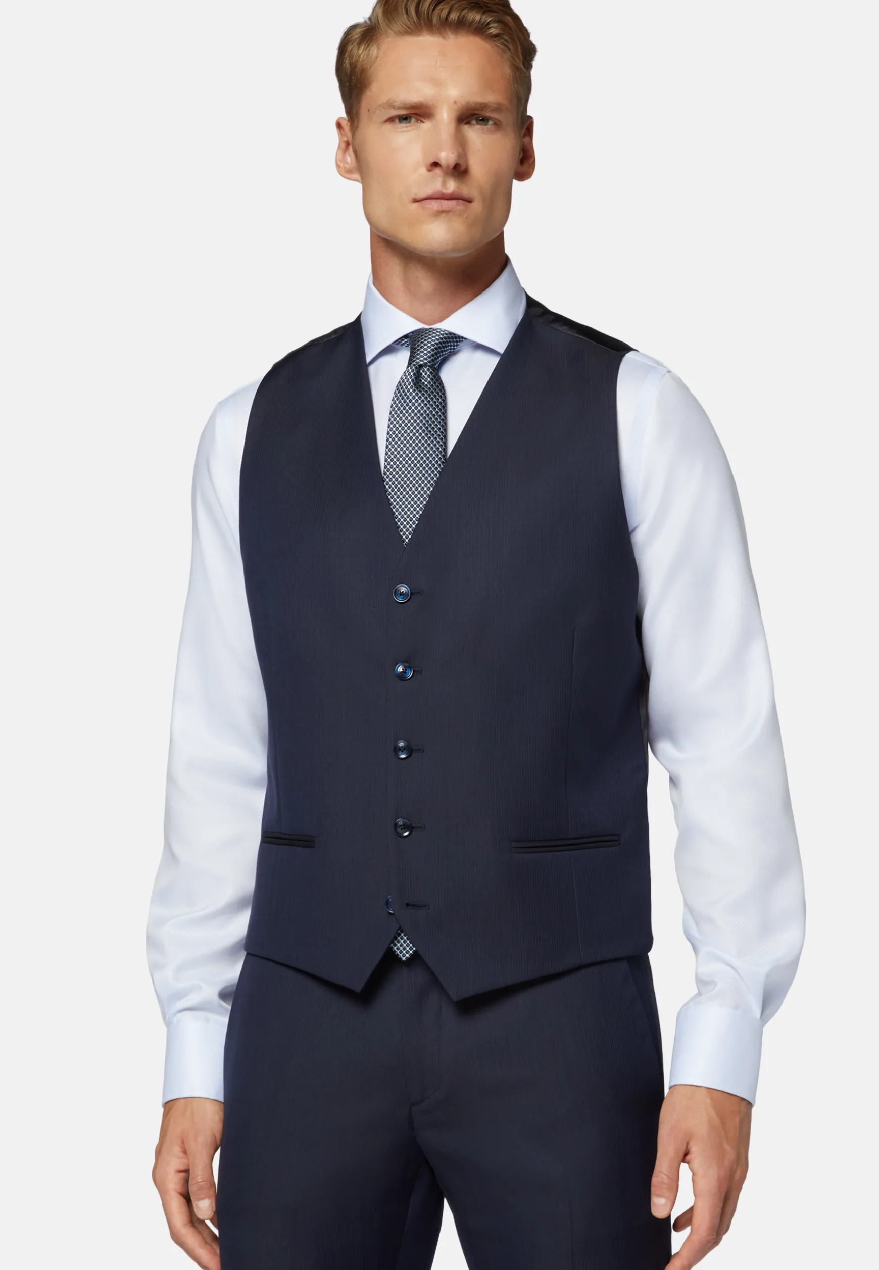 Blue Pinstripe Wool Waistcoat|Boggi Milano Discount