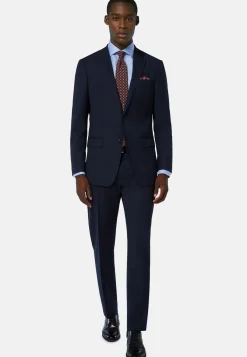 Blue Plain-coloured Wool Stretch Suit|Boggi Milano Discount