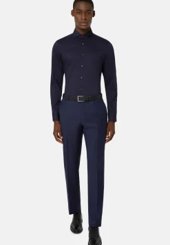 Blue Stretch Cotton/Nylon Shirt Slim|Boggi Milano Cheap