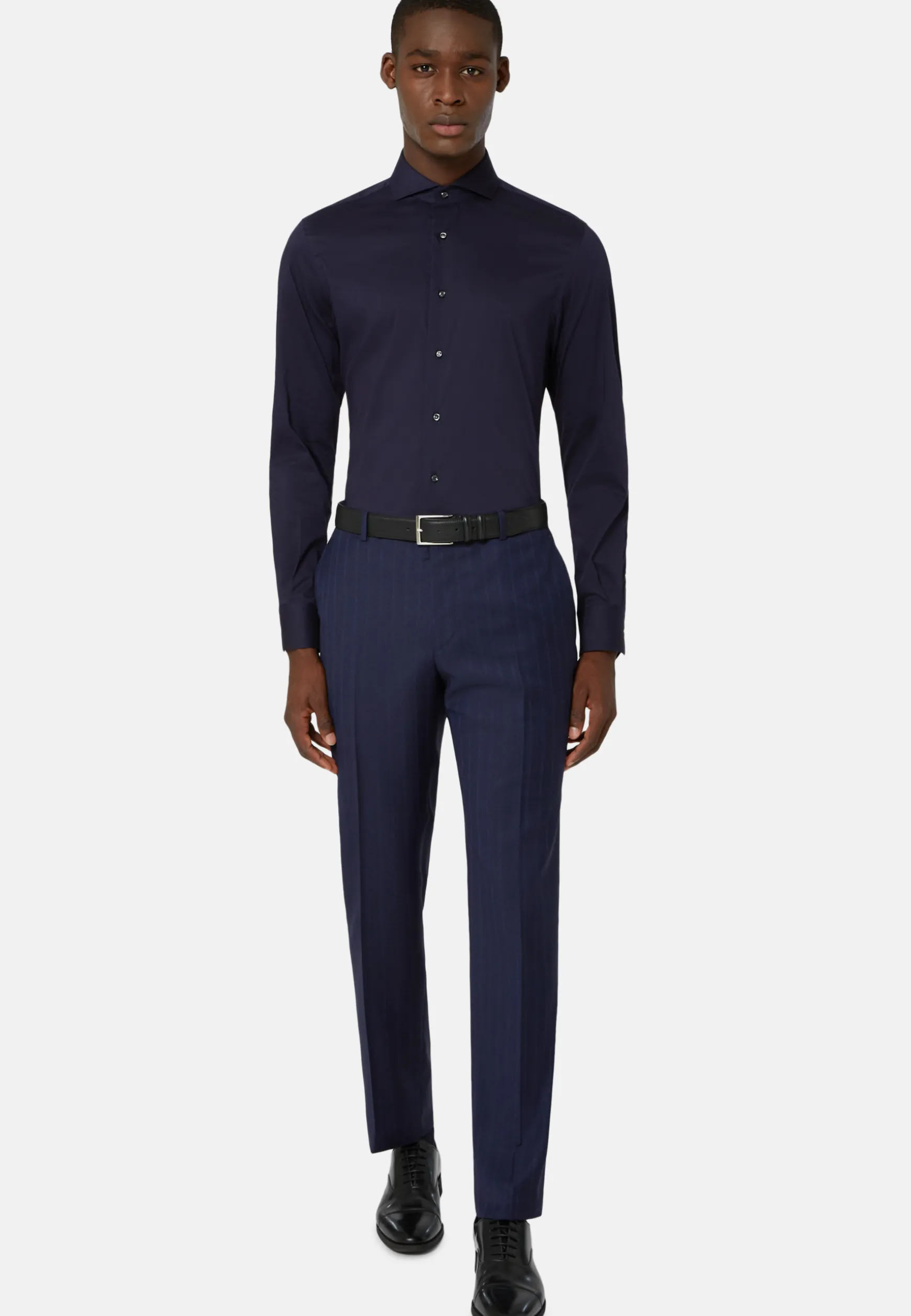 Blue Stretch Cotton/Nylon Shirt Slim|Boggi Milano Cheap