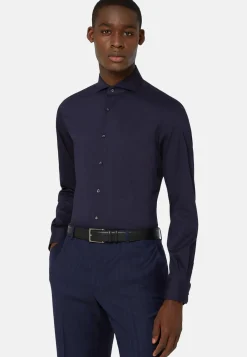 Blue Stretch Cotton/Nylon Shirt Slim|Boggi Milano Cheap