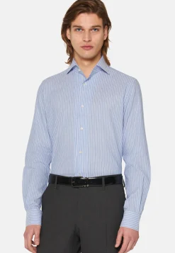 Blue Striped Regular Fit Shirt In Cotton Dobby|Boggi Milano Flash Sale