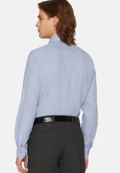 Blue Striped Regular Fit Shirt In Cotton Dobby|Boggi Milano Flash Sale