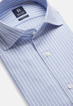 Blue Striped Regular Fit Shirt In Cotton Dobby|Boggi Milano Flash Sale