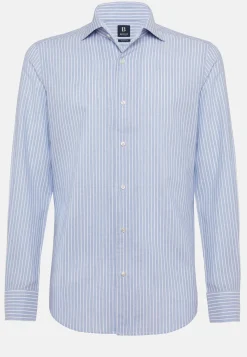 Blue Striped Regular Fit Shirt In Cotton Dobby|Boggi Milano Flash Sale