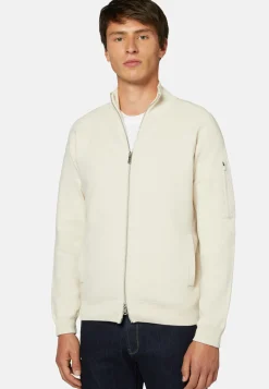 Cream Full Zip Sweatshirt in Technical Cotton|Boggi Milano Online