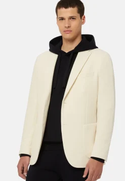 Cream Textured Wool Jersey Jacket|Boggi Milano Best Sale