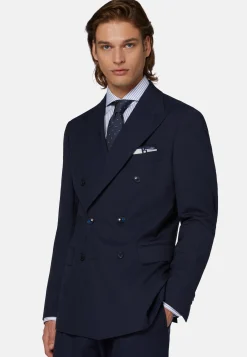 Double-Breasted Navy Houndstooth Suit in Wool|Boggi Milano New