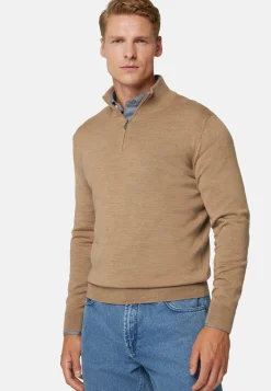 Dove Grey Merino Wool Half-Zip Jumper|Boggi Milano Store
