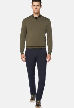 Green Merino Wool Half-Zip Jumper|Boggi Milano Clearance
