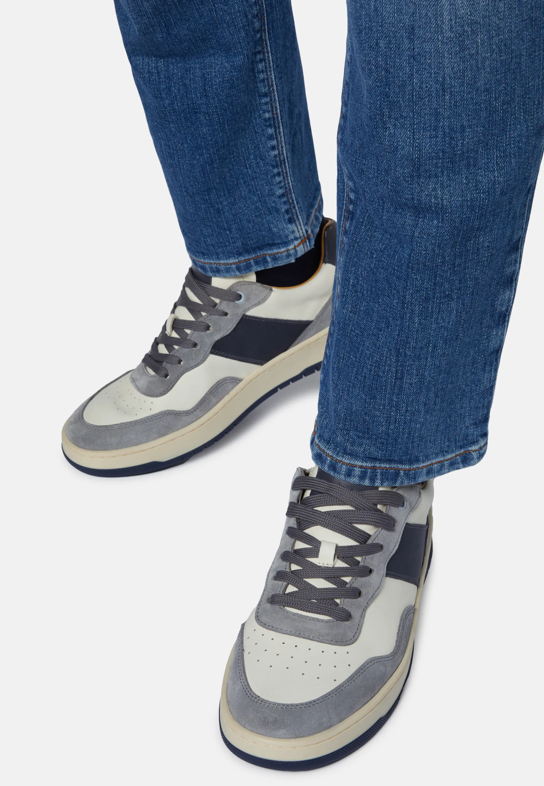 Grey and Navy Blue Leather Trainers|Boggi Milano Best