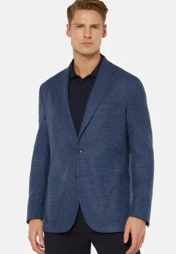 Navy Prince of Wales Check Wool Linen Jacket|Boggi Milano Outlet