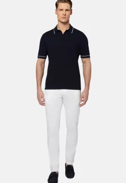 Navy Cotton Crepe Knit Polo Shirt|Boggi Milano Hot