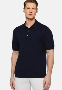 Navy Cotton Crepe Knit Polo Shirt|Boggi Milano Store