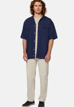 Navy Linen Camp Overshirt|Boggi Milano Clearance
