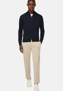 Navy Pima Cotton Full Zip Sweater|Boggi Milano Shop