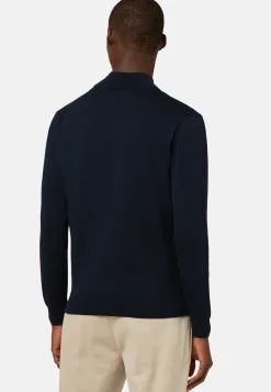 Navy Pima Cotton Full Zip Sweater|Boggi Milano Shop