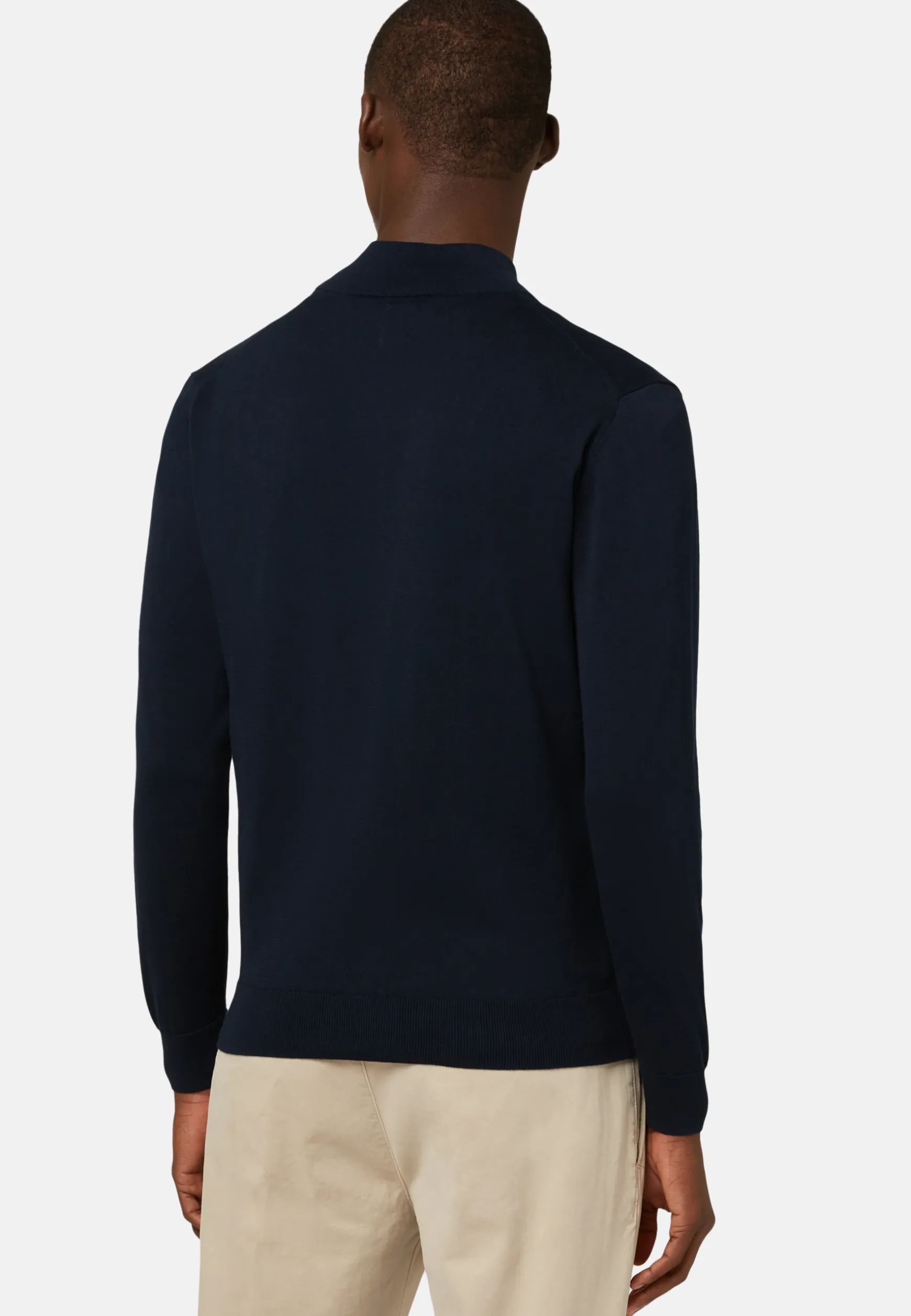 Navy Pima Cotton Full Zip Sweater|Boggi Milano Shop