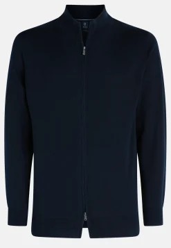 Navy Pima Cotton Full Zip Sweater|Boggi Milano Shop