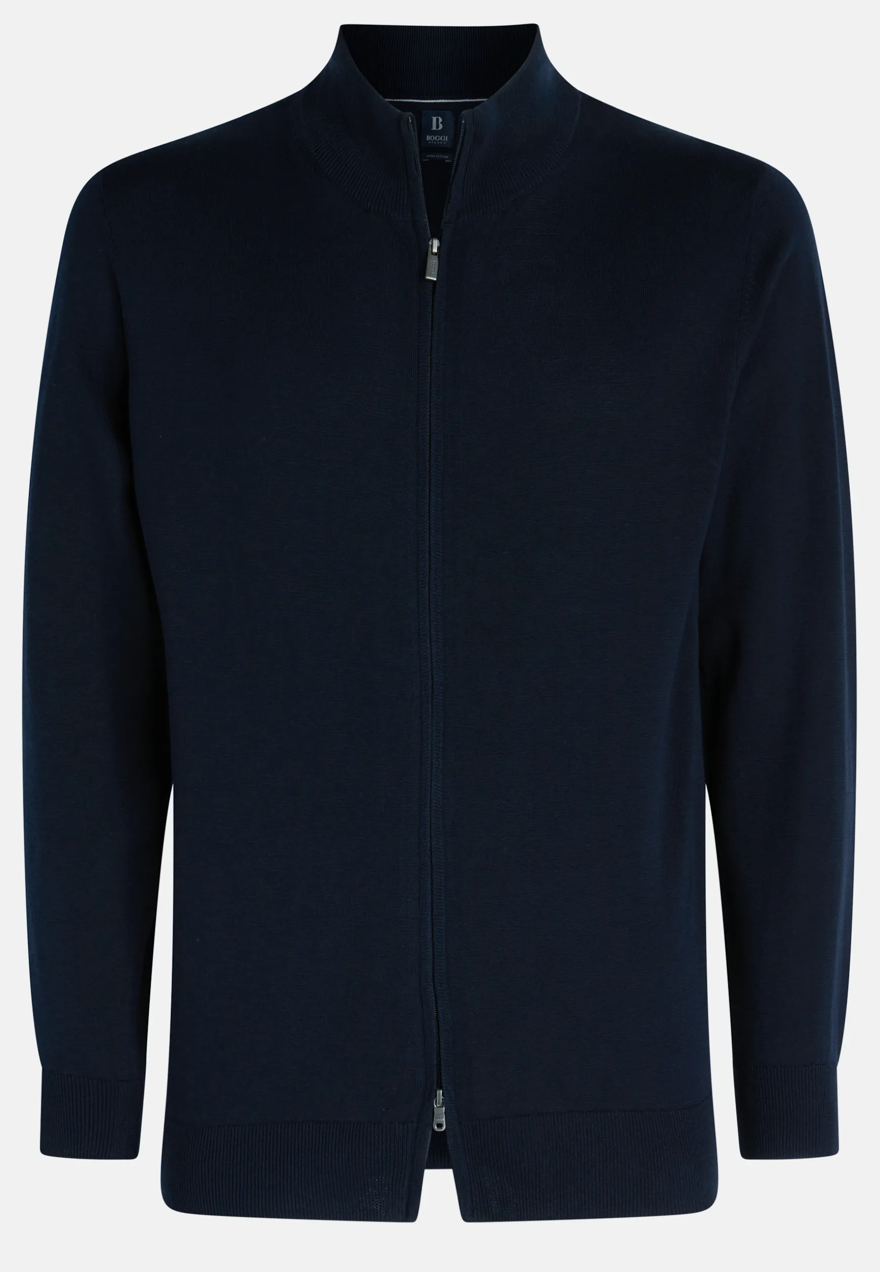 Navy Pima Cotton Full Zip Sweater|Boggi Milano Shop