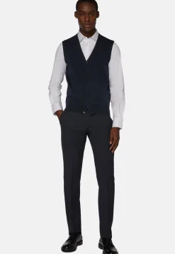 Navy Pima Cotton Knitted Vest|Boggi Milano Shop
