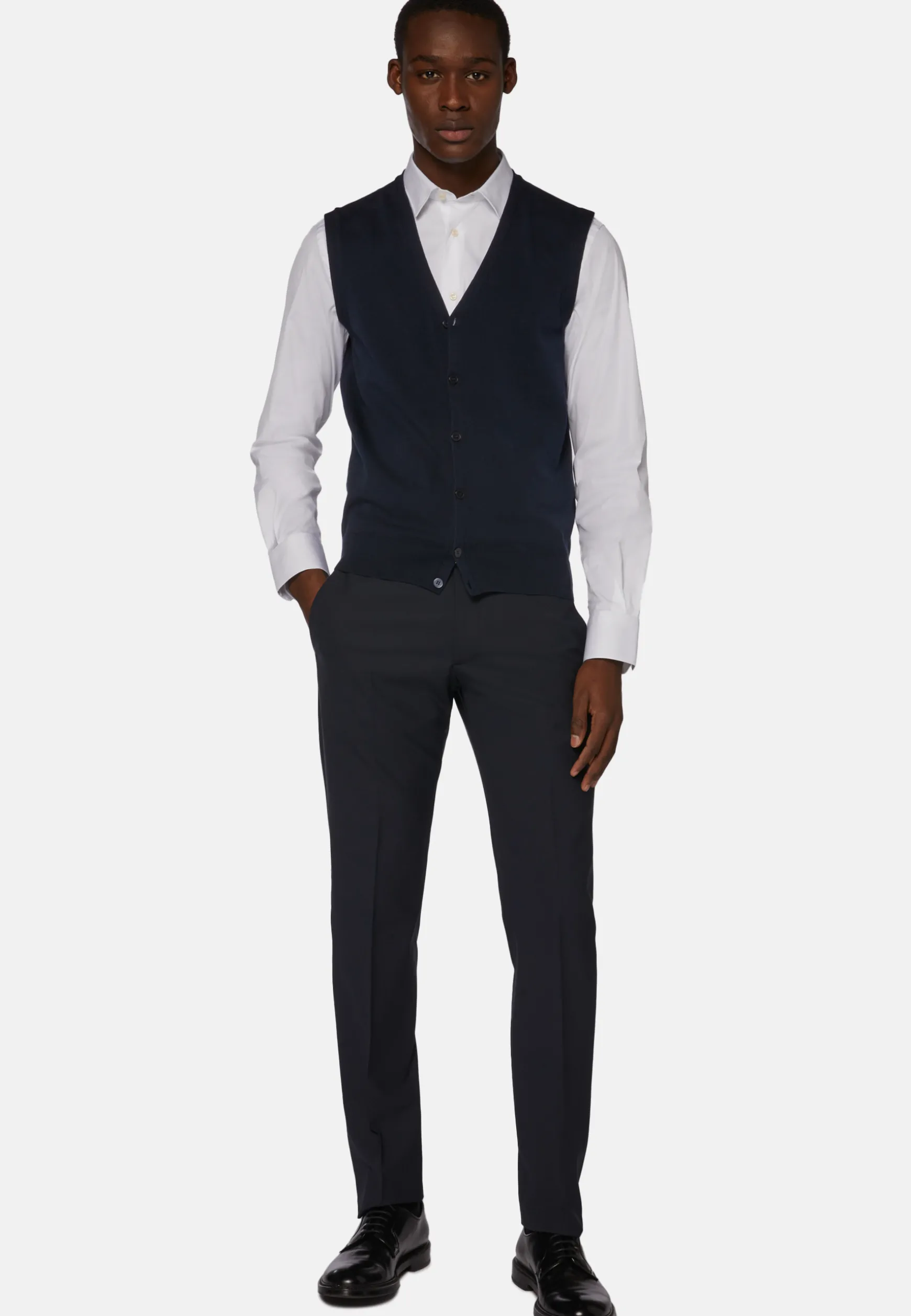 Navy Pima Cotton Knitted Vest|Boggi Milano Shop