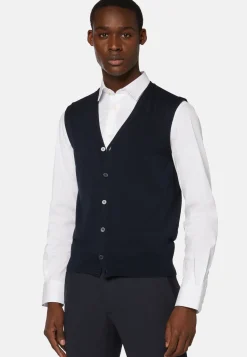 Navy Pima Cotton Knitted Vest|Boggi Milano Shop