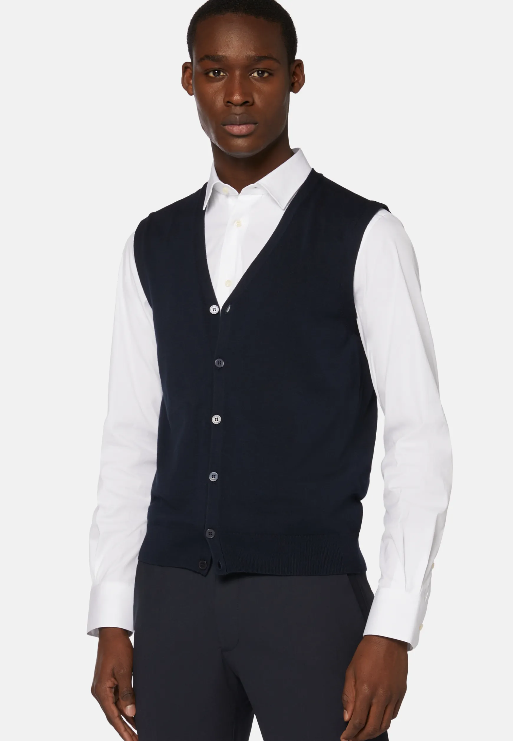 Navy Pima Cotton Knitted Vest|Boggi Milano Shop
