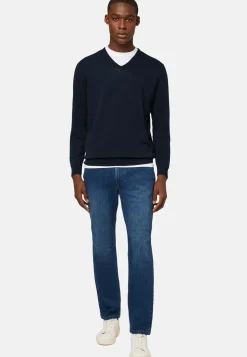 Navy Pima Cotton V-neck Sweater|Boggi Milano Cheap