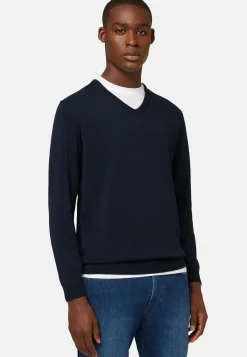 Navy Pima Cotton V-neck Sweater|Boggi Milano Cheap