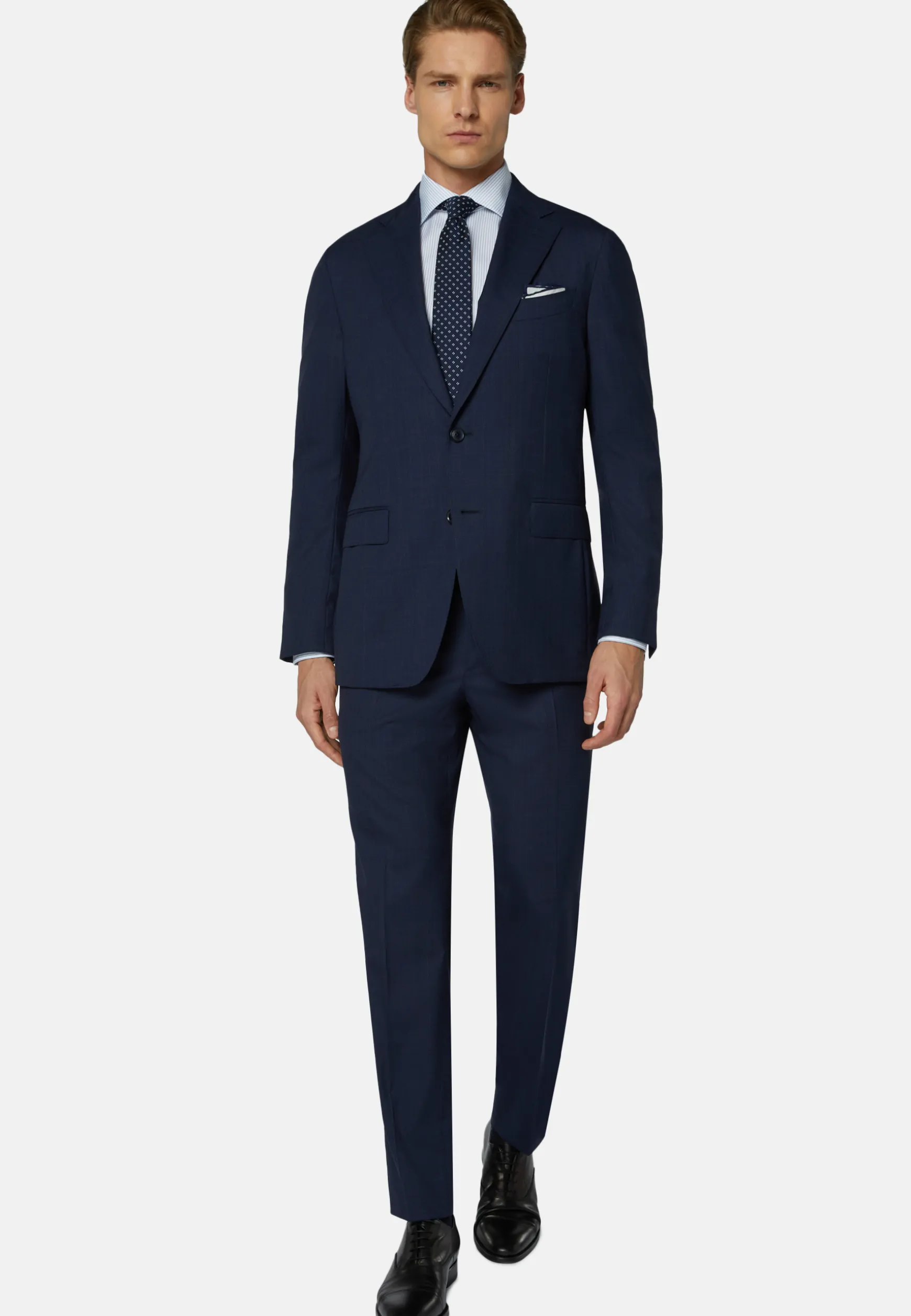 Navy Prince of Wales Check Suit in Super 130 Wool|Boggi Milano New