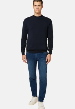 Navy Round-neck Pima Cotton Sweater|Boggi Milano Discount