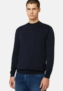 Navy Round-neck Pima Cotton Sweater|Boggi Milano Discount