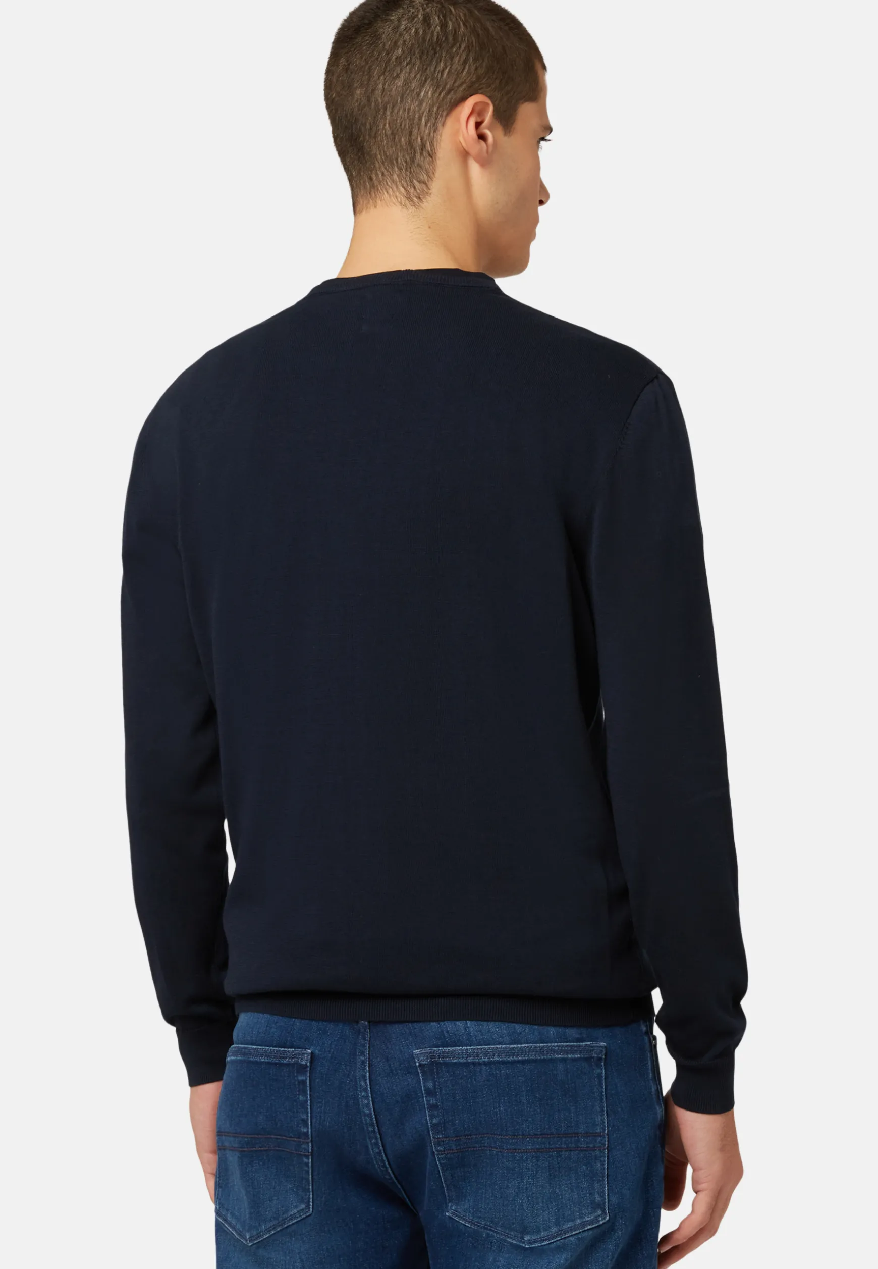 Navy Round-neck Pima Cotton Sweater|Boggi Milano Discount