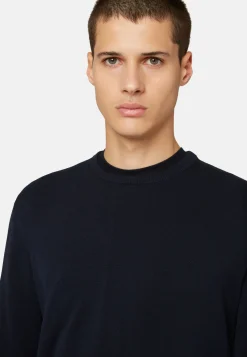 Navy Round-neck Pima Cotton Sweater|Boggi Milano Discount