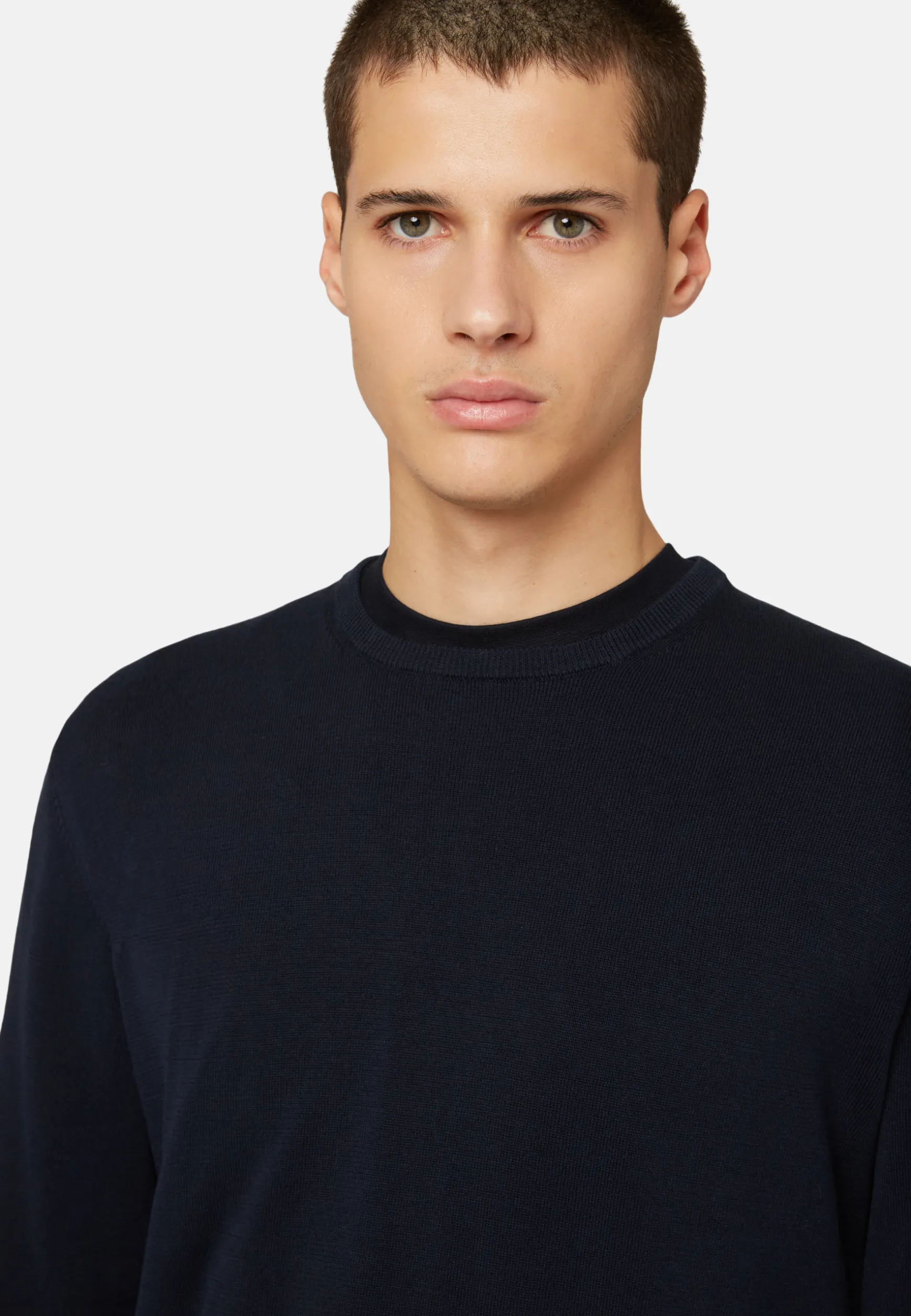 Navy Round-neck Pima Cotton Sweater|Boggi Milano Discount