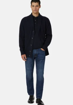 Navy Shawl Neck Cardigan In Merino Wool|Boggi Milano Outlet