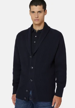 Navy Shawl Neck Cardigan In Merino Wool|Boggi Milano Outlet