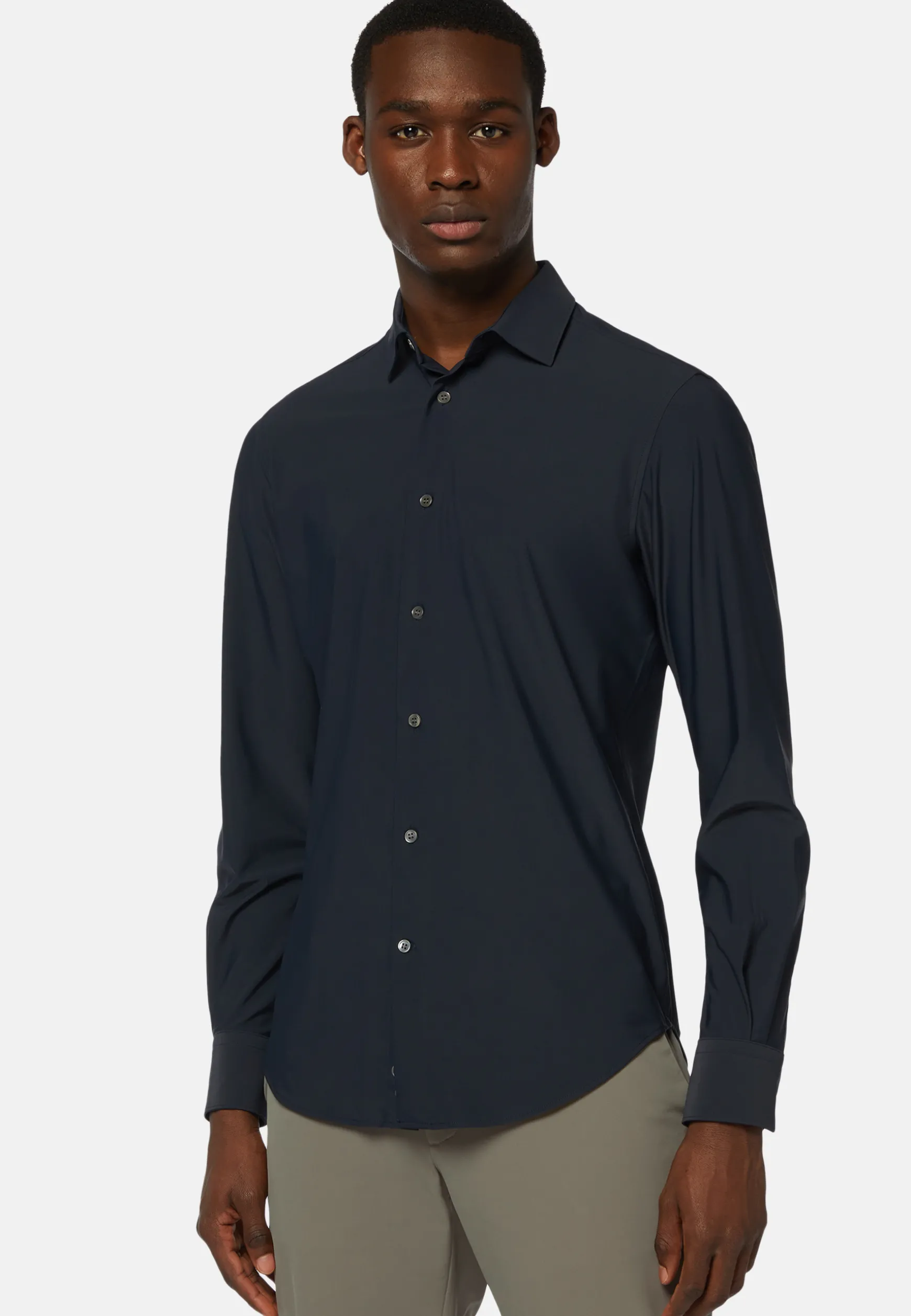 Navy Stretch Nylon Slim Fit Shirt|Boggi Milano Cheap