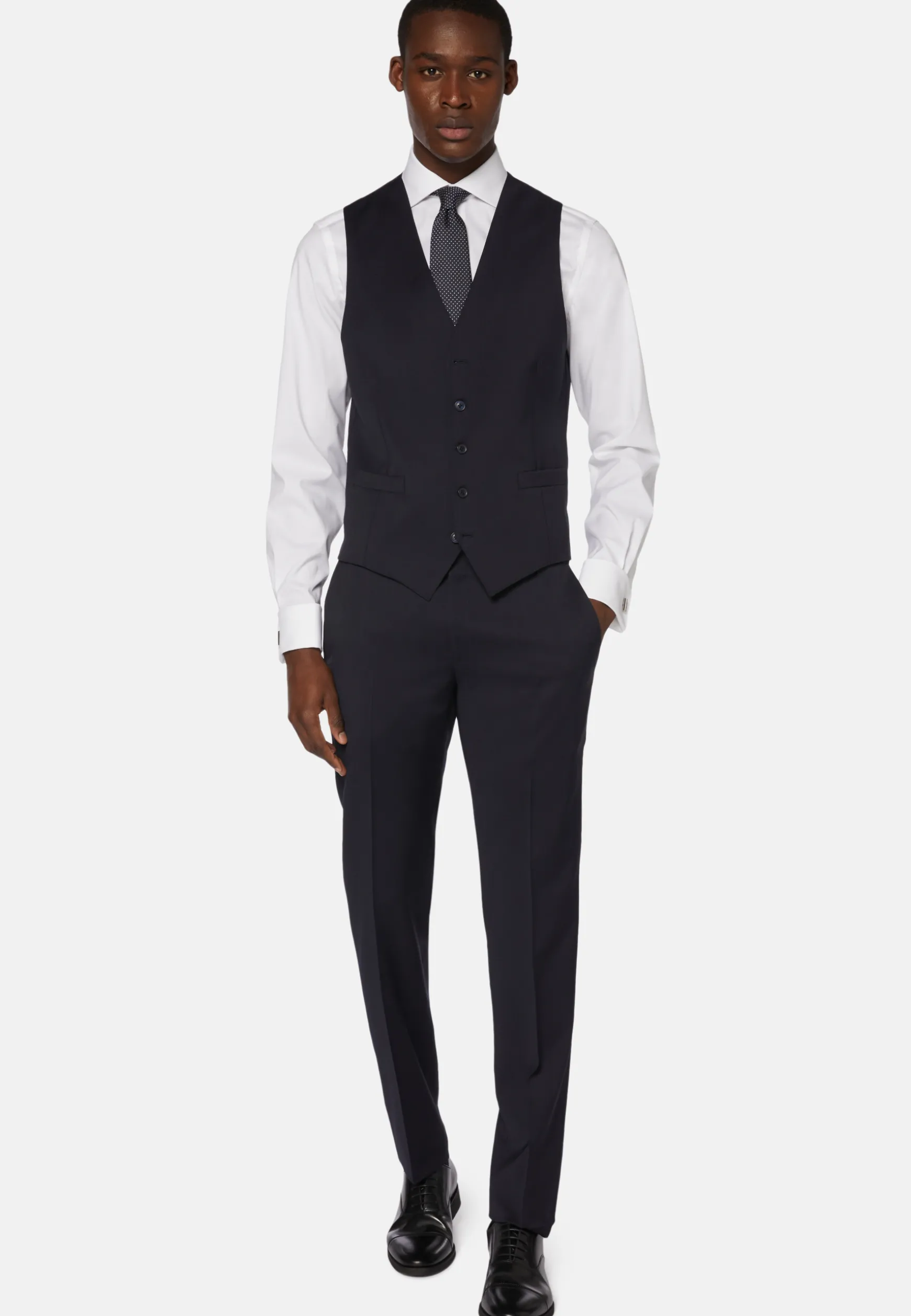 Navy Stretch Wool Twill Waistcoat|Boggi Milano Online